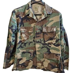 Vintage 90s US Military Woodland Camo BDU Jacket Shirt Ripstop Army Coat Med Reg